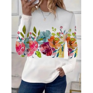 Women Floral Long Sleeve Tee T-shirt Crew Neck Printing Casual Spring/Fall Graphic Tee Top