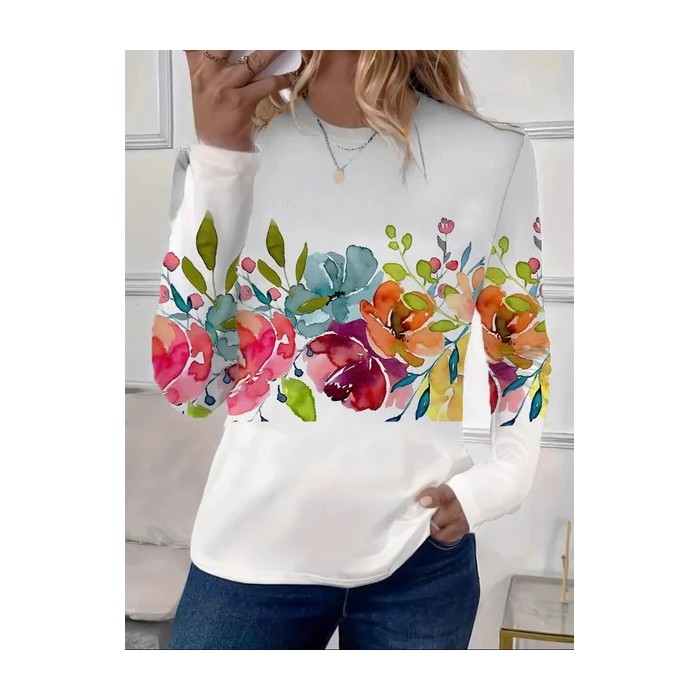 Women Floral Long Sleeve Tee T-shirt Crew Neck Printing Casual Spring/Fall Graphic Tee Top