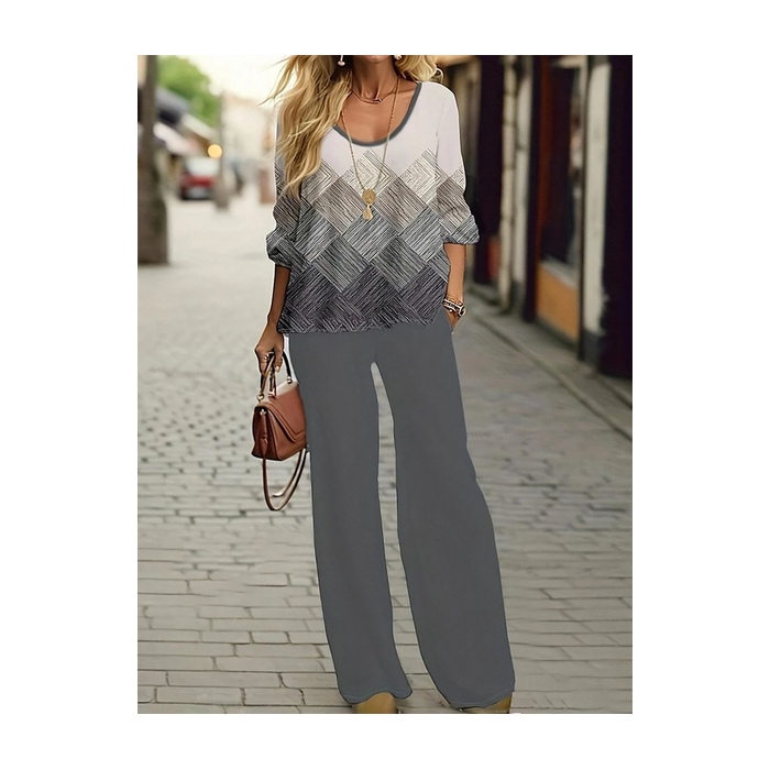 Women's Geometric Printing Two-Piece Set Daily Long Sleeve Casual Spring/Fall Top With Pants Matching Set
