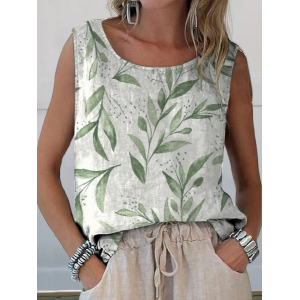 Women Sleeveless Tank Top Camisole Summer Floral Printing Crew Neck Daily Casual Top