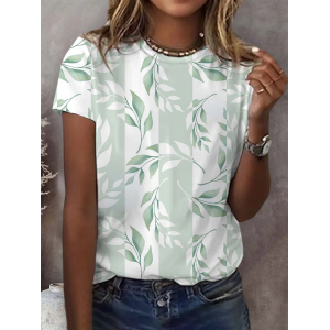 Women Floral Short Sleeve Tee T-shirt Crew Neck Printing Casual Summer Top