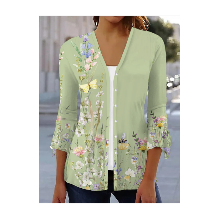Women's Floral Spring/Fall Cover-up Casual Printing Lightweight Cardigan