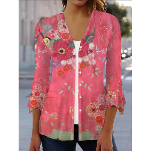 Women's Floral Spring/Fall Cover-up Casual Printing Lightweight Cardigan