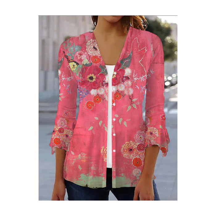 Women's Floral Spring/Fall Cover-up Casual Printing Lightweight Cardigan
