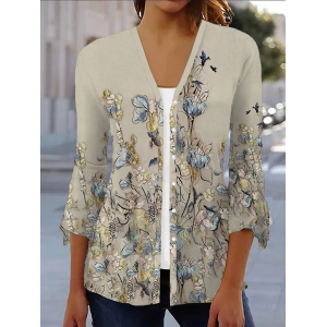 Women's Floral Spring/Fall Cover-up Casual Printing Lightweight Cardigan