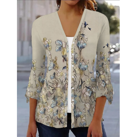Women's Floral Spring/Fall Cover-up Casual Printing Lightweight Cardigan
