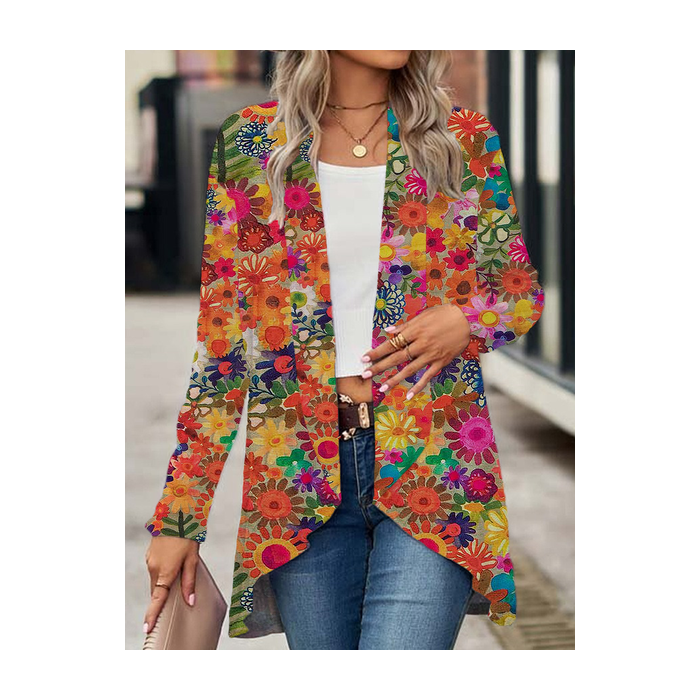 Women's Floral Spring/Fall Cover-up Casual Printing Lightweight Cardigan