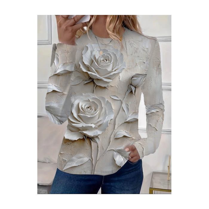 Women Floral Long Sleeve Tee T-shirt Crew Neck Printing Casual Spring/Fall Graphic Tee Top