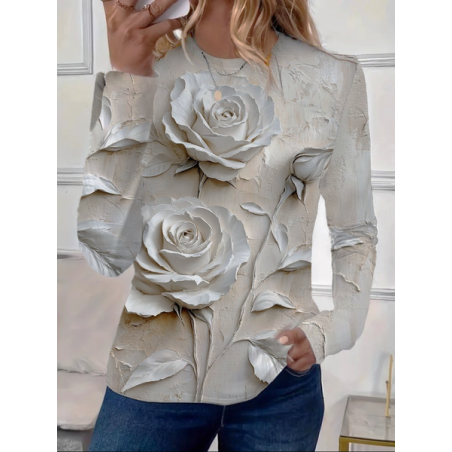 Women Floral Long Sleeve Tee T-shirt Crew Neck Printing Casual Spring/Fall Graphic Tee Top