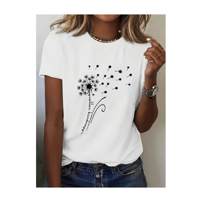 Women Floral Short Sleeve Tee T-shirt Crew Neck Printing Casual Summer Graphic Tee Top