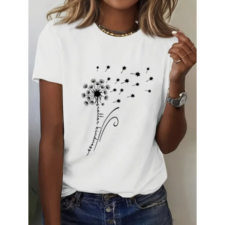Women Floral Short Sleeve Tee T-shirt Crew Neck Printing Casual Summer Graphic Tee Top