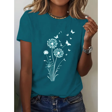 Women Floral Short Sleeve Tee T-shirt Crew Neck Printing Casual Summer Graphic Tee Top