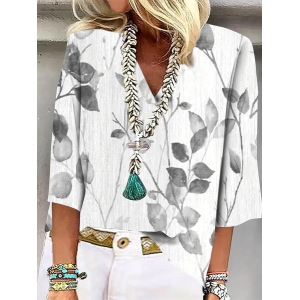 Women's Floral Three Quarter Sleeve Blouse Spring/Fall Printing V Neck Daily Casual Top