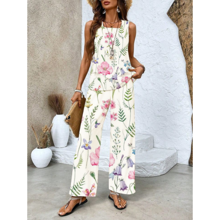 Women's Floral Printing Two-Piece Set Daily Sleeveless Casual Summer Top With Pants Matching Set