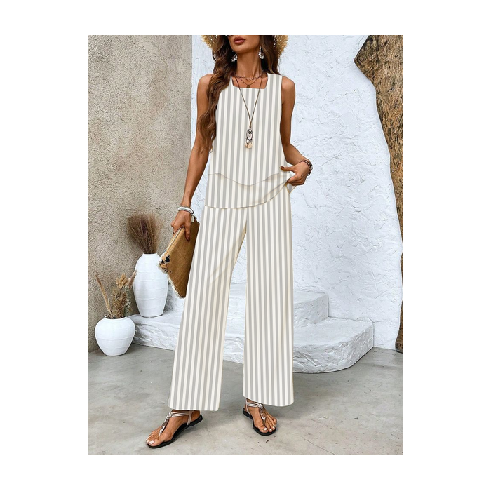 Women's Striped Printing Two-Piece Set Daily Sleeveless Casual Summer Top With Pants Matching Set