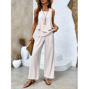Women's Plain Two-Piece Set Daily Sleeveless Casual Summer Top With Pants Matching Set