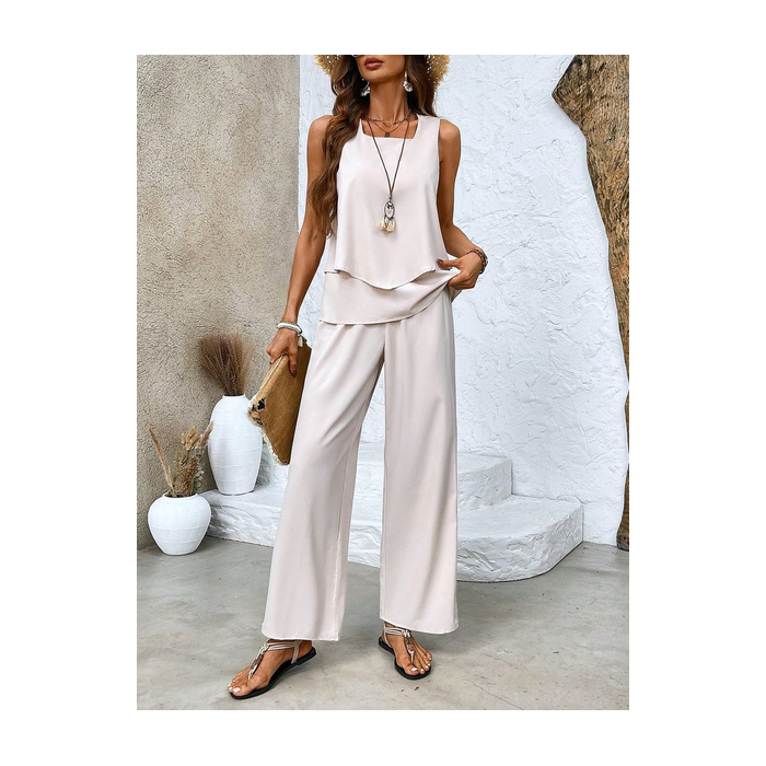 Women's Plain Two-Piece Set Daily Sleeveless Casual Summer Top With Pants Matching Set