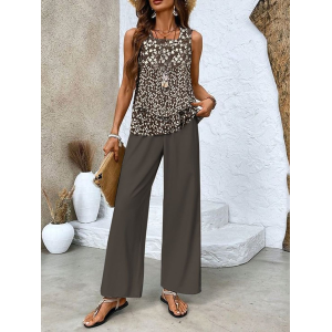 Women's Floral Printing Two-Piece Set Daily Sleeveless Casual Summer Top With Pants Matching Set