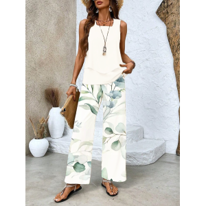 Women's Floral Printing Two-Piece Set Daily Sleeveless Casual Summer Top With Pants Matching Set