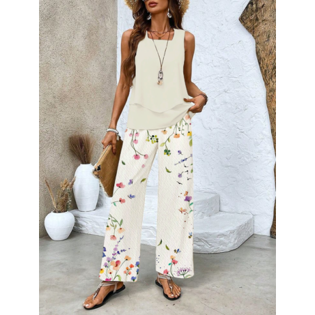 Women's Floral Printing Two-Piece Set Daily Sleeveless Casual Summer Top With Pants Matching Set