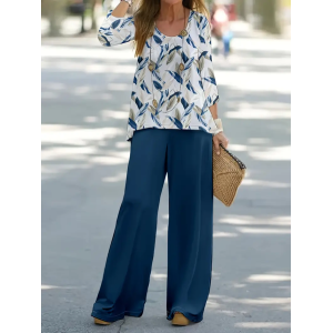 Women's Floral Printing Two-Piece Set Daily Long Sleeve Casual Spring/Fall Top With Pants Matching Set