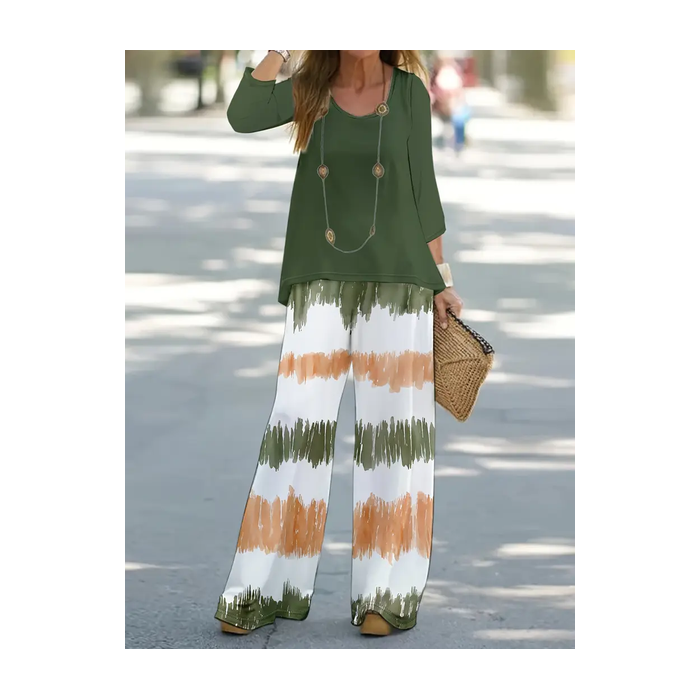 Women's Striped Printing Two-Piece Set Daily Long Sleeve Casual Spring/Fall Top With Pants Matching Set