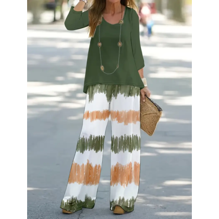 Women's Striped Printing Two-Piece Set Daily Long Sleeve Casual Spring/Fall Top With Pants Matching Set