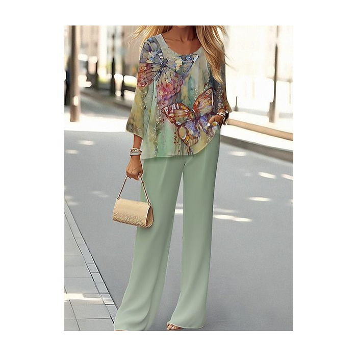 Women's Floral Printing Two-Piece Set Daily Long Sleeve Casual Spring/Fall Top With Pants Matching Set