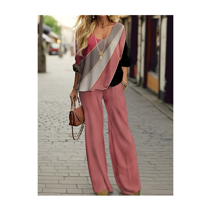 Women's Geometric Printing Two-Piece Set Daily Long Sleeve Casual Spring/Fall Top With Pants Matching Set