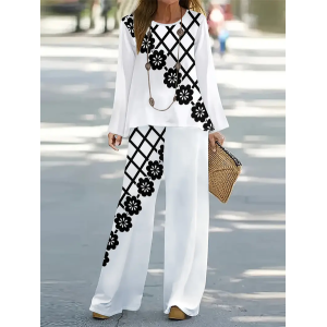 Women's Floral Printing Two-Piece Set Daily Long Sleeve Casual Spring/Fall Top With Pants Matching Set