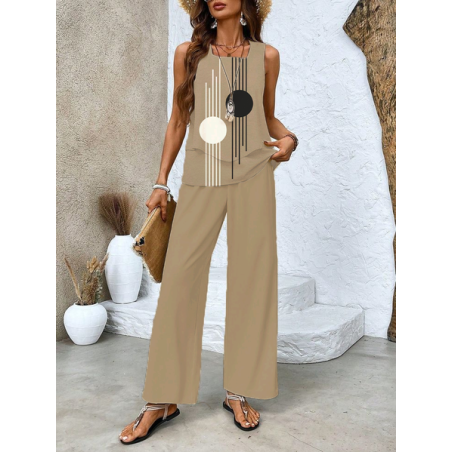 Women's Geometric Printing Two-Piece Set Daily Sleeveless Casual Summer Top With Pants Matching Set