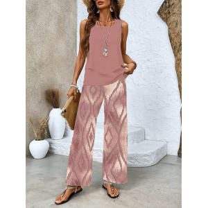 Women's Geometric Printing Two-Piece Set Daily Sleeveless Casual Summer Top With Pants Matching Set