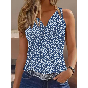 Women Sleeveless Tank Top Camisole Summer Floral Printing V Neck Daily Casual Top