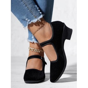 Black Comfortable Soft Block Heel Dance Shoes