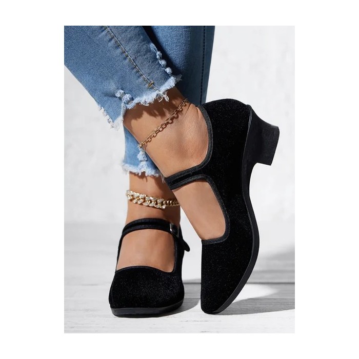 Black Comfortable Soft Block Heel Dance Shoes