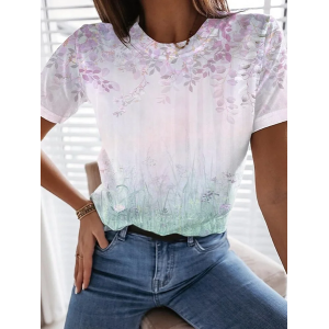 Women's Floral Short Sleeve Tee T-shirt Crew Neck Printing Casual Summer Graphic Tee Top