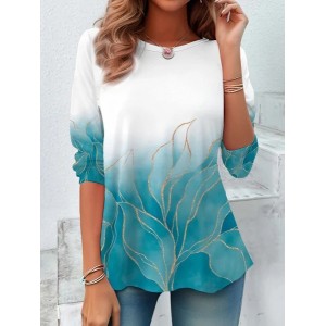 Women's Abstract Long Sleeve Tee T-shirt Crew Neck Printing Casual Spring/Fall Graphic Tee Top