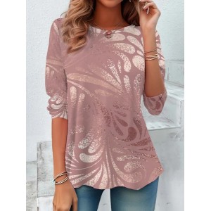 Women's Abstract Long Sleeve Tee T-shirt Crew Neck Printing Casual Spring/Fall Graphic Tee Top