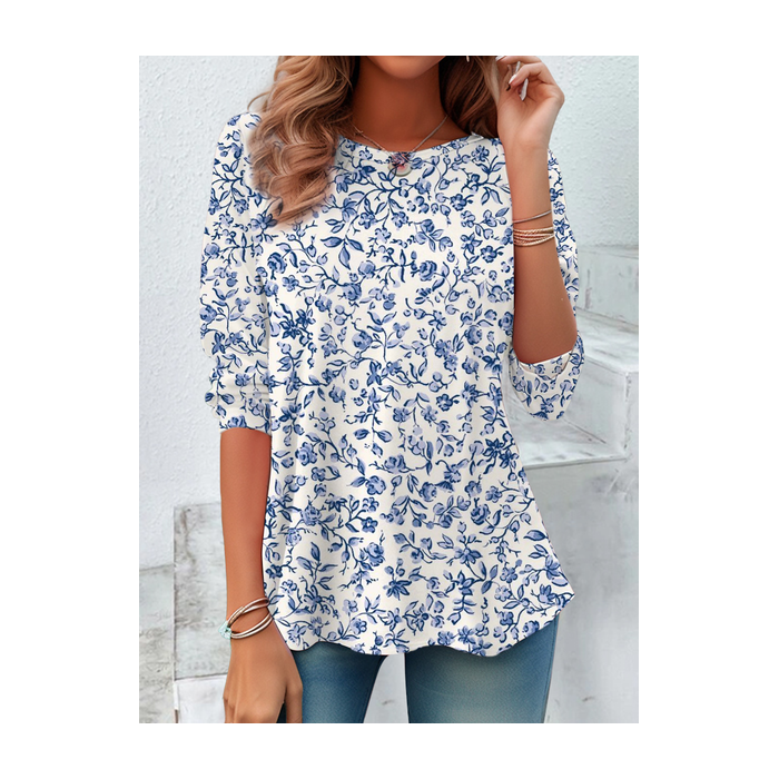 Women's Floral Long Sleeve Tee T-shirt Crew Neck Printing Casual Spring/Fall Graphic Tee Top