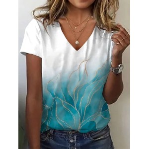 Women's Abstract Short Sleeve Tee T-shirt V Neck Printing Casual Summer Graphic Tee Top
