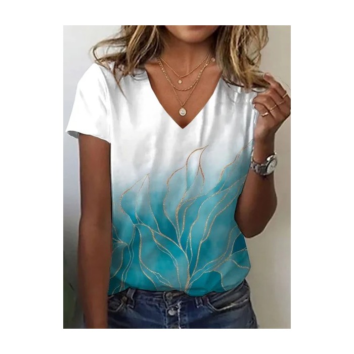 Women's Abstract Short Sleeve Tee T-shirt V Neck Printing Casual Summer Graphic Tee Top