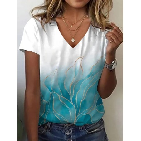 Women's Abstract Short Sleeve Tee T-shirt V Neck Printing Casual Summer Graphic Tee Top