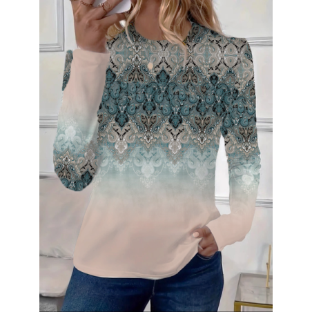 Women's Floral Long Sleeve Tee T-shirt Crew Neck Printing Casual Spring/Fall Graphic Tee Top