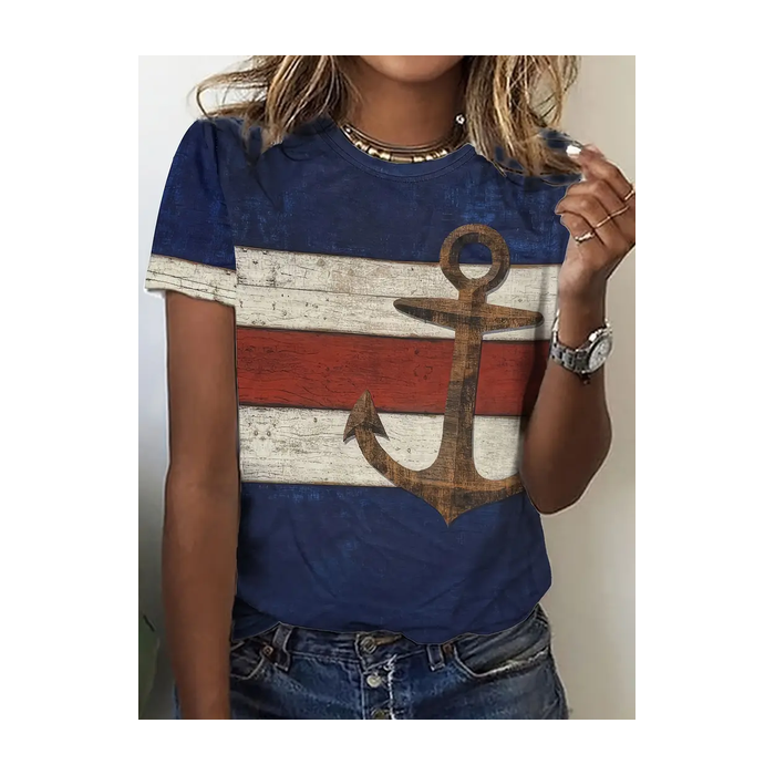 Women's Anchor Short Sleeve Tee T-shirt Crew Neck Printing Casual Summer Graphic Tee Top