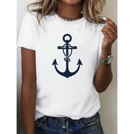 Women's Anchor Short Sleeve Tee T-shirt Crew Neck Printing Casual Summer Graphic Tee Top
