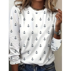 Women's Anchor Long Sleeve Tee T-shirt Crew Neck Printing Casual Spring/Fall Graphic Tee Top