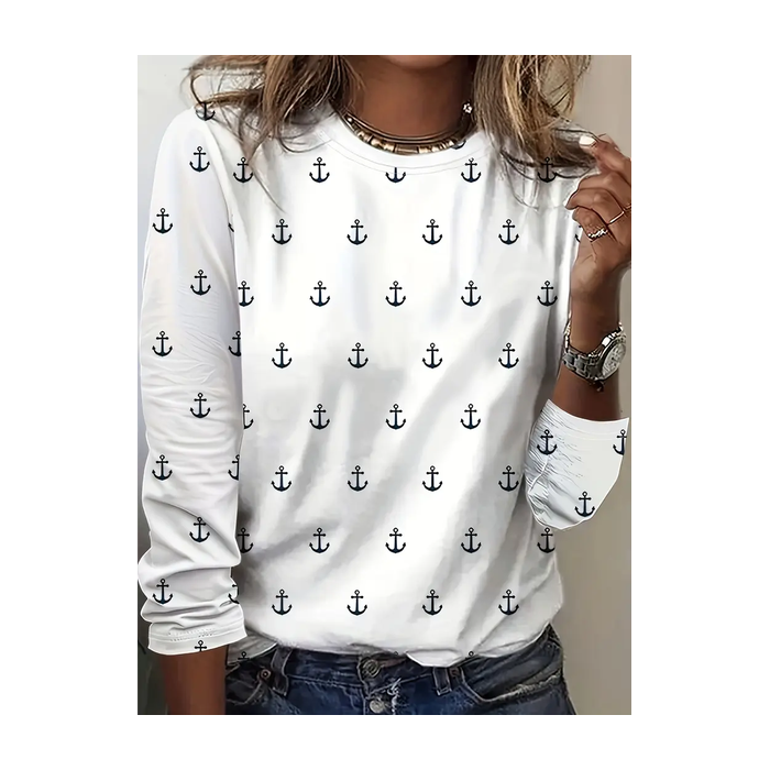 Women's Anchor Long Sleeve Tee T-shirt Crew Neck Printing Casual Spring/Fall Graphic Tee Top
