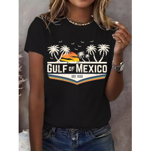 Women's Text Letters Short Sleeve Tee T-shirt Crew Neck Printing Casual Summer Graphic Tee Top