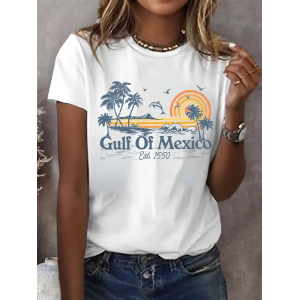 Women's Text Letters Short Sleeve Tee T-shirt Crew Neck Printing Casual Summer Graphic Tee Top