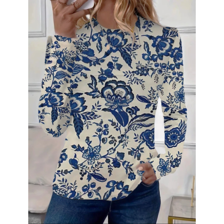 Women's Floral Long Sleeve Tee T-shirt Crew Neck Printing Casual Spring/Fall Graphic Tee Top